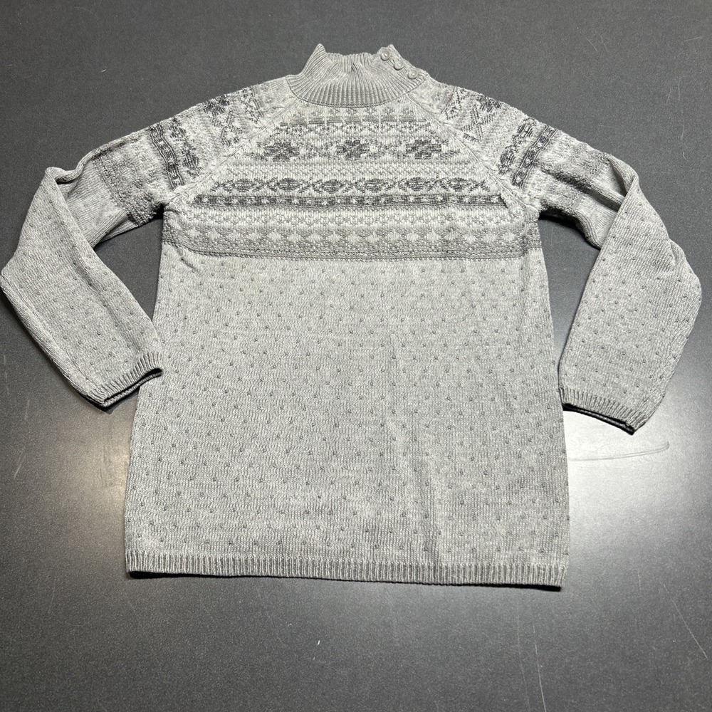 Croft & Barrow Nordic Fair Isle Snowflake Mock Neck Gray Long Sweater M Y2K